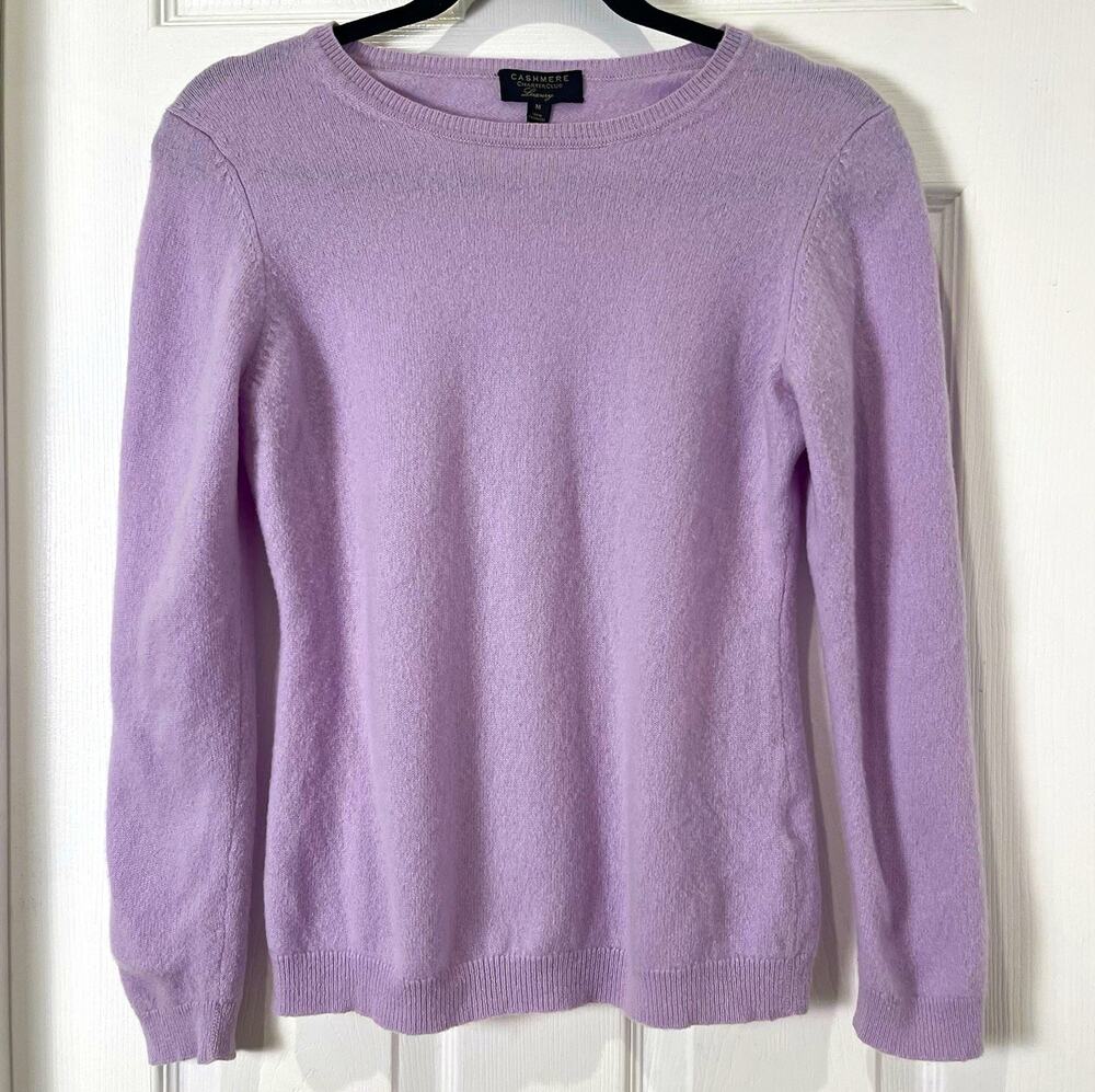 Charter Club 100% Cashmere Purple Crew Neck Ribbed Trim Pullover Sweater M